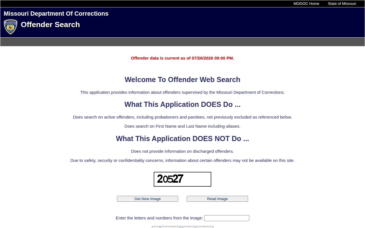 MODOC active offender search for Ray County prison and supervision records