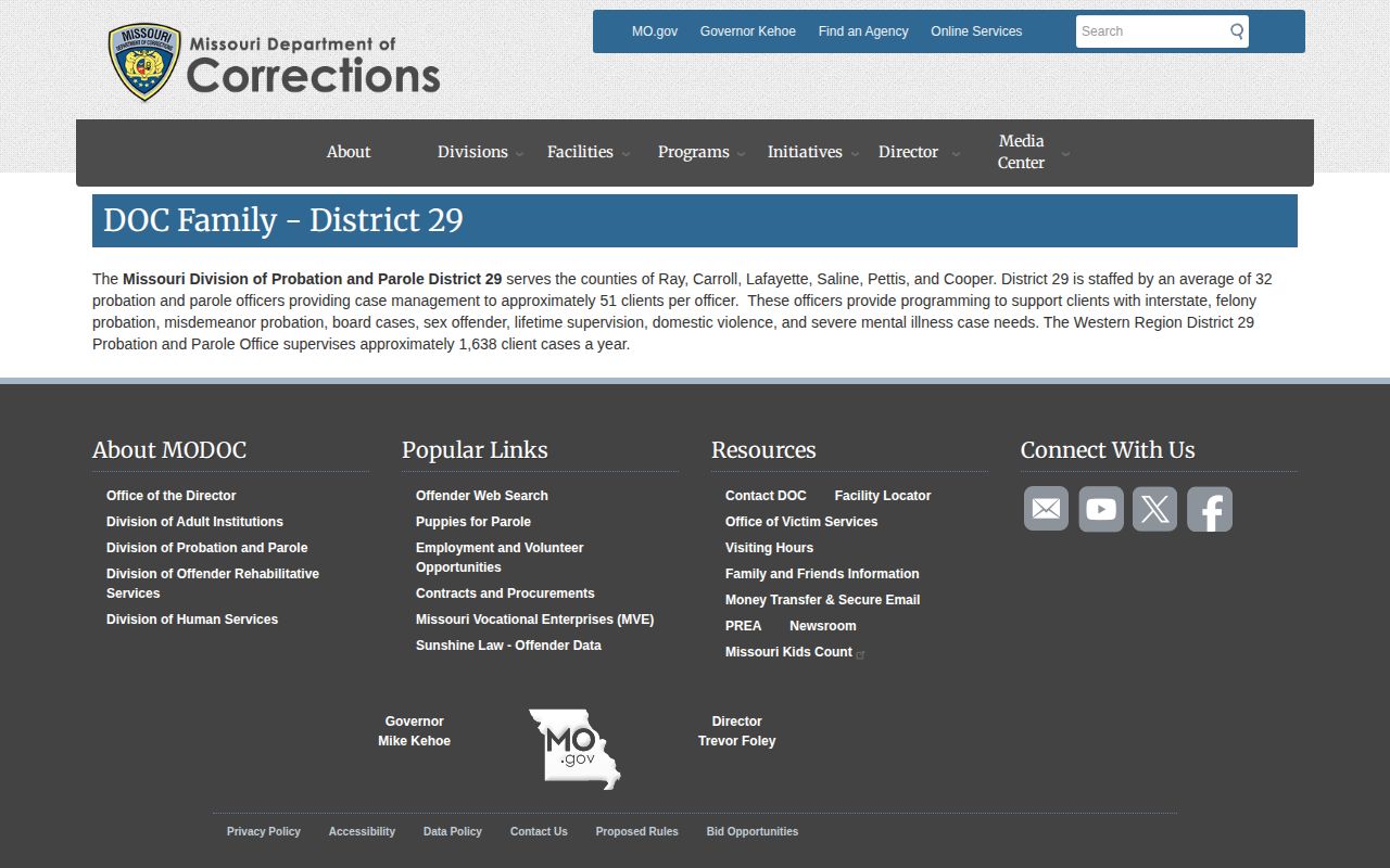 MODOC District 29 office information serving Ray County probation and parole